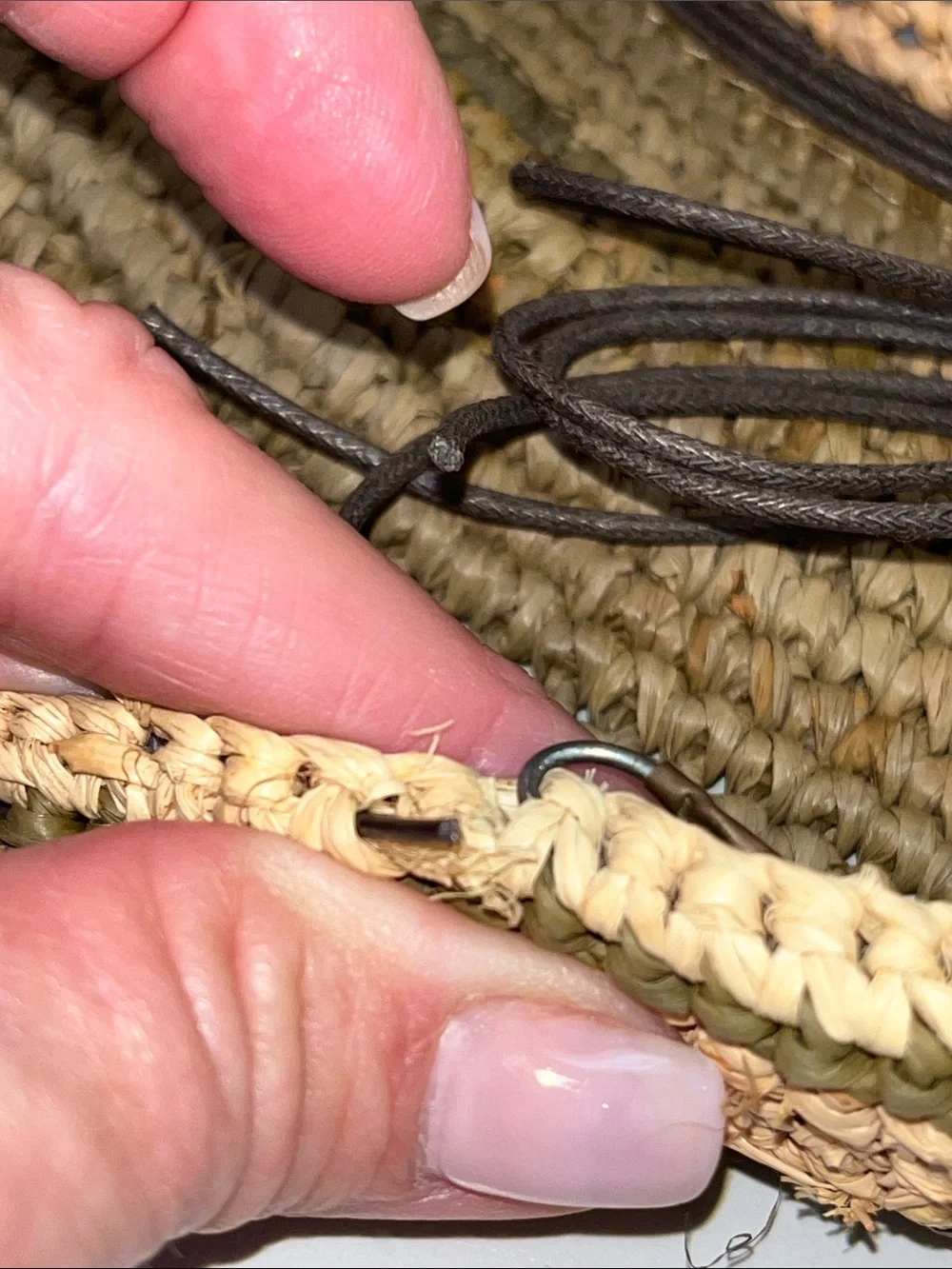 Woven Straw Sun Hat with Natural and Olive Tones / wired ends